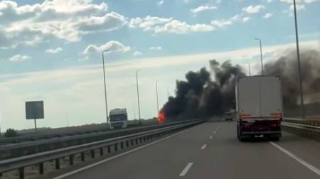 На трасі Кременчук — Полтава поблизу Бутенок загорілася вантажівка